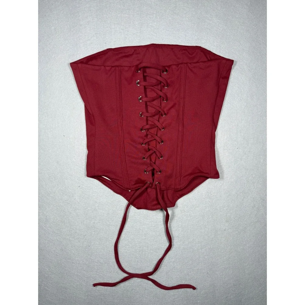 Whimsigoth Ren Faire Cottagecore Lincooyee Burgundy Lace Up Boned Corset